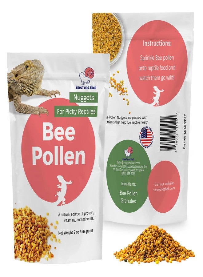 Snout and Shell Bee Pollen Nuggets for Reptiles - Natural Supplement for Bearded Dragons, Skinks, and More - Reptile Bee Pollen Powder, Appetite Booster - 2 oz Resealable Pack - Image 1